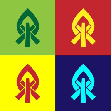 Pop Art Kamp Ateşi simgesi renk arkaplanında izole edildi. Odunla yanan şenlik ateşi. Vektör İllüstrasyonu.