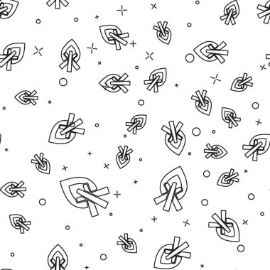 Siyah çizgi kamp ateşi ikonu beyaz arka planda izole edilmiş kusursuz desen. Odunla yanan şenlik ateşi. Vektör İllüstrasyonu.