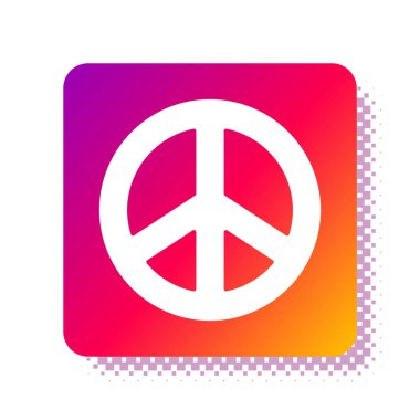 Beyaz Barış simgesi beyaz arkaplanda izole edildi. Hippi barış sembolü. Kare renk düğmesi. Vektör İllüstrasyonu.