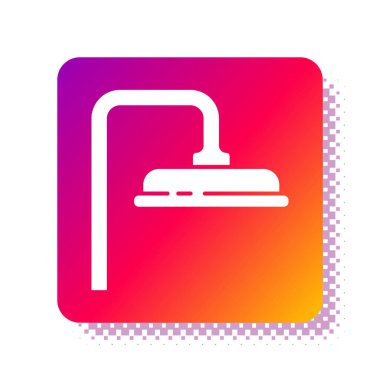 Beyaz arka planda su damlalarının aktığı beyaz duş başlığı izole edilmiş. Kare renk düğmesi. Vektör İllüstrasyonu.