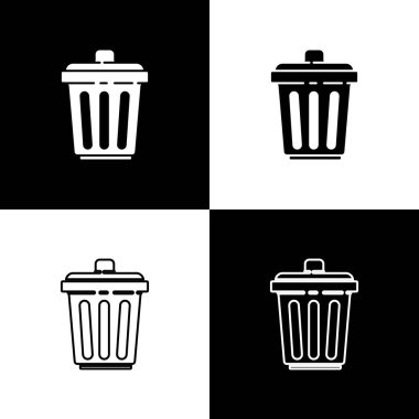 Çöp kutusu simgesini siyah beyaz arkaplanda izole et. Çöp kutusu tabelası. Sepet simgesini geri dönüştür. Ofis çöpü ikonu. Vektör İllüstrasyonu.