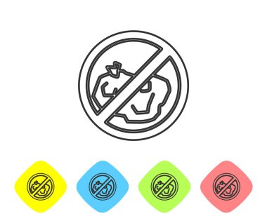 Beyaz arkaplanda çöp simgesi yok. Renkli eşkenar dörtgen düğmelerine simgeleri yerleştir. Vektör İllüstrasyonu.