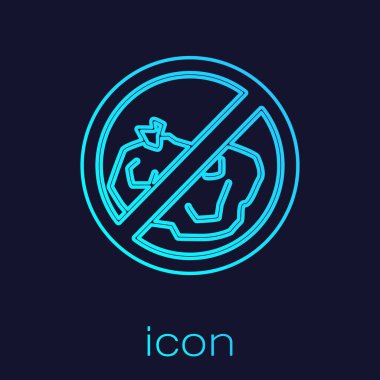 Turquoise line No trash icon isolated on blue background.  Vector Illustration.