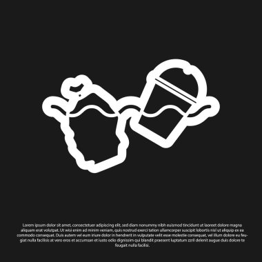 Black The problem of pollution of the ocean icon isolated on black background. The garbage, plastic, bags on the sea.  Vector Illustration.