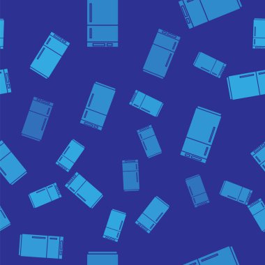 Mavi Buzdolabı simgesi mavi arka plan üzerinde izole dikişsiz desen. Buzdolabı dondurucu buzdolabı. Ev teknolojisi ve aletleri. Vektör İllüstrasyonu.