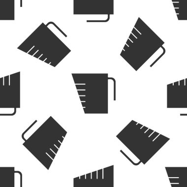 Kuru ve sıvı yiyecek ikonunu ölçmek için gri ölçü kabı beyaz arka planda izole edilmiş pürüzsüz desen. Plastik şişenin sapı var. Vektör İllüstrasyonu.