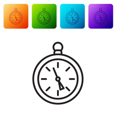 Siyah çizgi pusula simgesi beyaz arkaplanda izole edildi. Rüzgâr yön bulma sembolü. Rüzgar gül işareti. Renkli kare düğmelerle simgeleri ayarla. Vektör İllüstrasyonu.