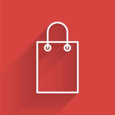 Beyaz çizgi kâğıt poşet ikonu uzun gölgeli izole edilmiş. Paket işareti. Vektör İllüstrasyonu.