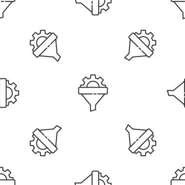 Gri çizgili satış hunisi, pazarlama ve yeni başlayan iş simgesi için oklarla beyaz arka planda izole edilmiş kusursuz desen. Bilgi şablonu. Vektör İllüstrasyonu.