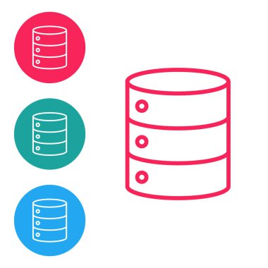 Kırmızı çizgi sunucusu, Data, Web sunucu simgesi beyaz arkaplanda izole edildi. Simgeleri daire düğmelerine ayır. Vektör İllüstrasyonu.
