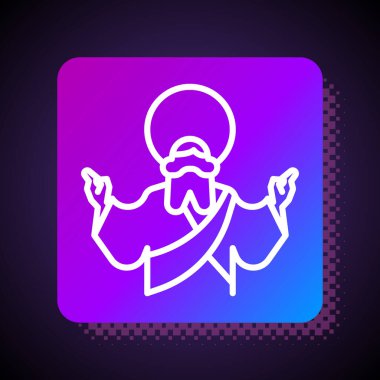 Beyaz çizgi İsa simgesi siyah arka planda izole edildi. Kare renk düğmesi. Vektör İllüstrasyonu.