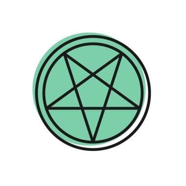 Beyaz arkaplanda izole edilmiş bir daire simgesinde siyah çizgi pentagramı. Sihirli okült yıldız sembolü. Vektör İllüstrasyonu.