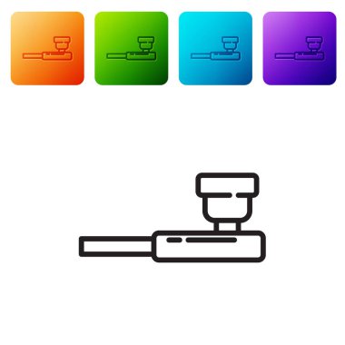 Beyaz arka planda izole edilmiş duman simgesi olan siyah çizgi sigara piposu. Tütün piposu. Renkli kare düğmelerle simgeleri ayarla. Vektör İllüstrasyonu.