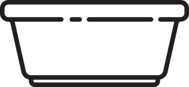 Siyah çizgi plastik leğen simgesi beyaz arkaplanda izole edilmiş. Sulu kase. Çamaşır yıkama, temizlik malzemeleri. Vektör İllüstrasyonu.