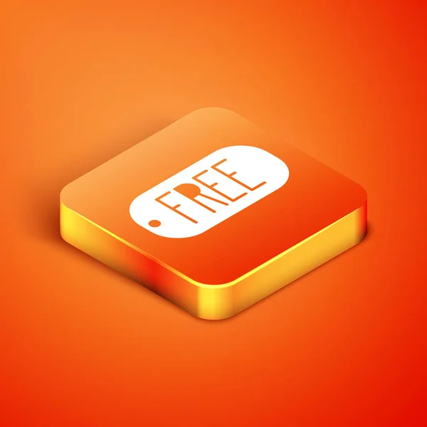 Изометрический Ценник Надписью Free Icon Isolated Orange Background Значок Цене — стоковый вектор