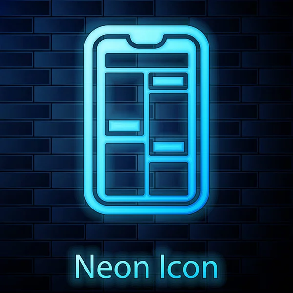 Leuchtende Neon Online Shopping Auf Handy Symbol Isoliert Auf Ziegelwand — Stockvektor