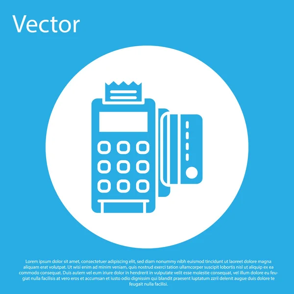 Blaues Kassenterminal Mit Eingesteckter Kreditkarte Und Aufgedrucktem Empfangssymbol Isoliert Auf — Stockvektor