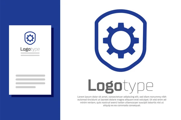 Blauw Schild Met Instellingen Tandwielpictogram Geïsoleerd Witte Achtergrond Aanpassen Service — Stockvector