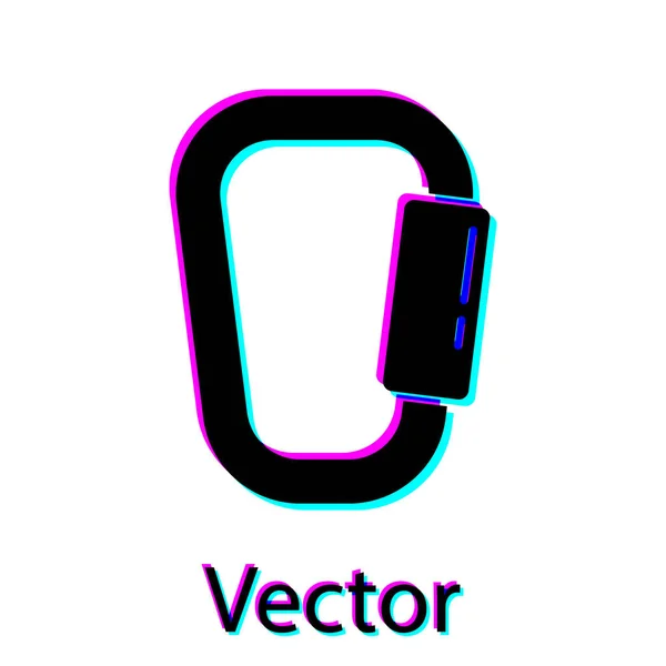 Icono Mosquetón Negro Aislado Sobre Fondo Blanco Deporte Extremo Equipamiento — Vector de stock