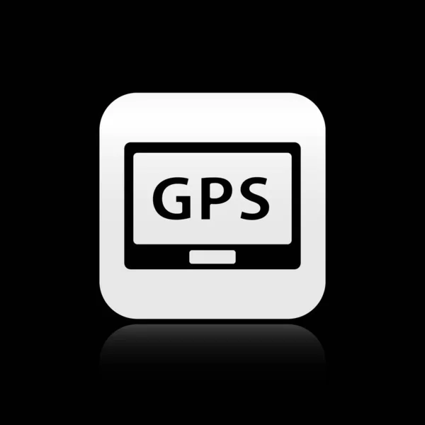 Urządzenie Black Gps Ikoną Mapy Odizolowane Czarnym Tle Srebrny Przycisk — Wektor stockowy