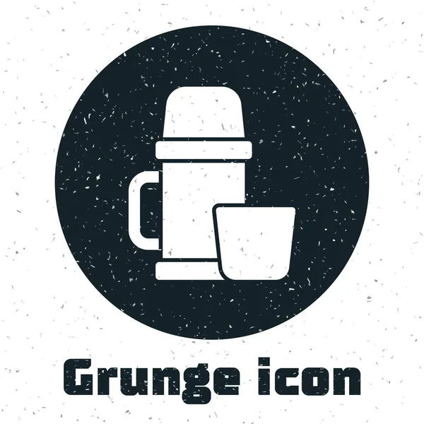 Grunge Thermos Contenedor Taza Icono Aislado Sobre Fondo Blanco Icono — Vector de stock