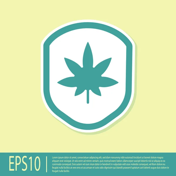Zelený Štít Marihuana Nebo Konopné Listy Ikony Izolované Žlutém Pozadí — Stockový vektor