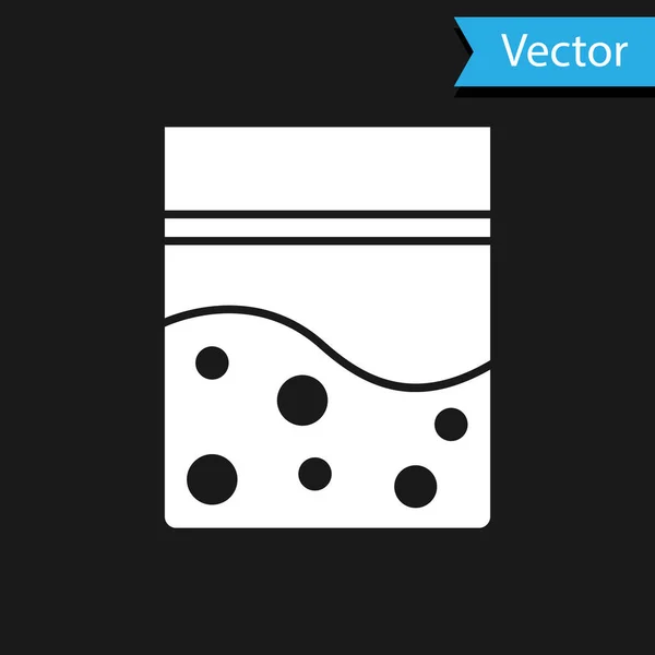 Белый Пластиковый Пакет Лекарственной Иконой Конопли Изолированы Черном Фоне Опасность — стоковый вектор