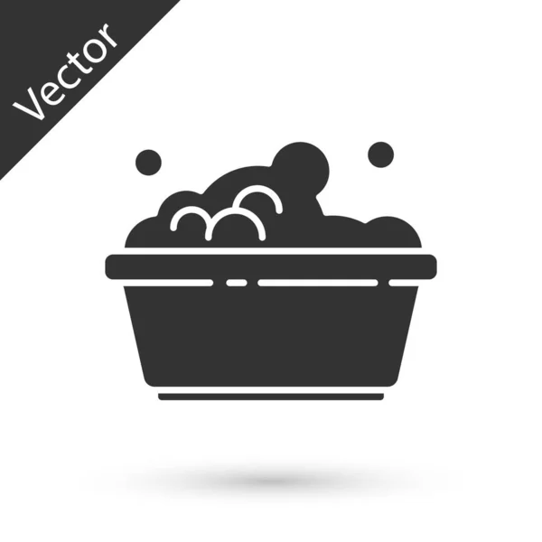 Lavabo Plástico Gris Con Jabón Suds Icono Aislado Sobre Fondo — Vector de stock