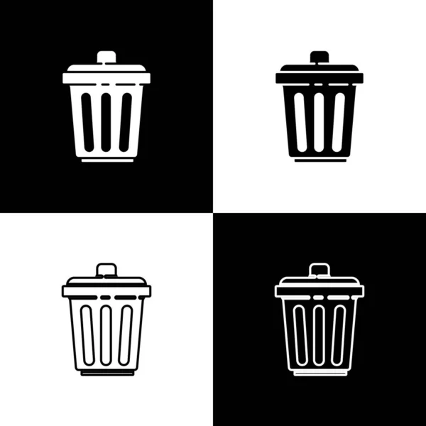 Set Trash Can Icon Isolated Black White Background Garbage Bin — Stock Vector