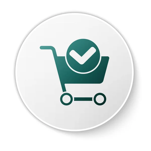 Green Shopping Cart Check Mark Icon Isolated White Background Supermarket — Stock Vector