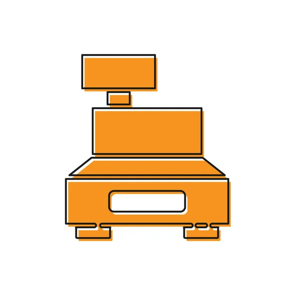 橙色收银机 具有一个在白色背景上隔离的检查图标 出纳员签名Cashbox符号 病媒图解 — 图库矢量图片