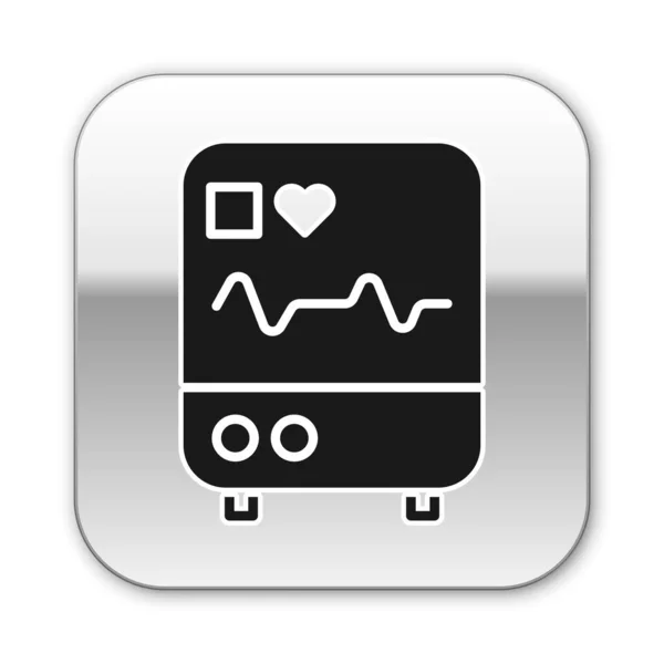 Monitor Ordenador Negro Con Icono Cardiograma Aislado Sobre Fondo Blanco — Vector de stock