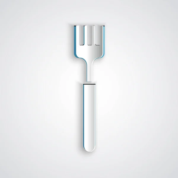 Paper Cut Fork Icon Isolated Grey Background Cutlery Symbol Paper — ストックベクタ