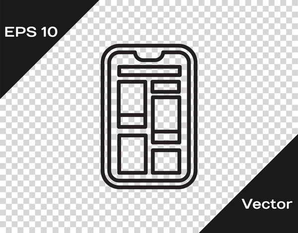 Schwarze Linie Online Shopping Auf Handy Symbol Isoliert Auf Transparentem — Stockvektor