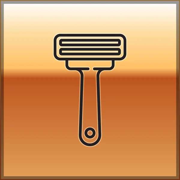 Linha Preta Ícone Barbear Barbear Isolado Fundo Dourado Ilustração Vetorial —  Vetores de Stock