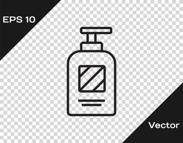 Línea Negra Botella Champú Icono Aislado Sobre Fondo Transparente Ilustración — Vector de stock