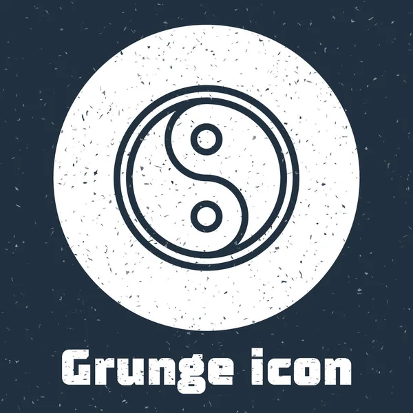 Grunge Line Yin Yang 상징은 배경에서 조화와 균형의 아이콘이다 모노크롬 — 스톡 벡터