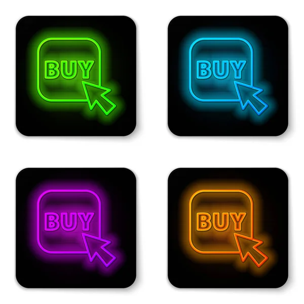 Glowing Neon Line Buy Button Icon Isolated White Background Black — Stock Vector