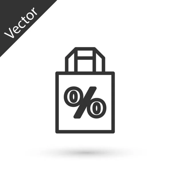 Grey Line Shoping Bag Inscription Percent Discount Icon Isolated White — Stock Vector