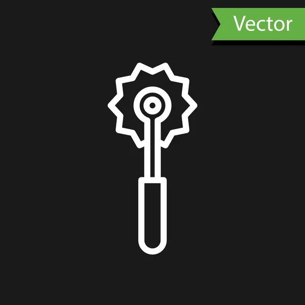 Línea Blanca Icono Cuchillo Pizza Aislado Sobre Fondo Negro Signo — Vector de stock