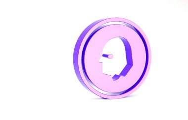 Mor Sikke para simgesi beyaz arkaplanda izole edildi. Bankacılık işareti. Para sembolü. Minimalizm kavramı. 3d illüstrasyon 3B canlandırma