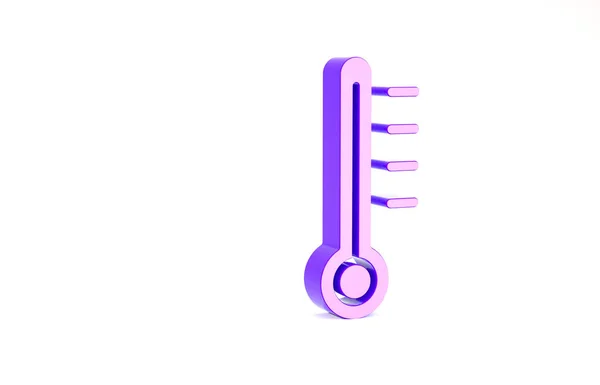 Фиолетовый метеорологический термометр, измеряющий значок на белом фоне. Термометр показывает жаркую или холодную погоду. Концепция минимализма. 3D-рендеринг — стоковое фото
