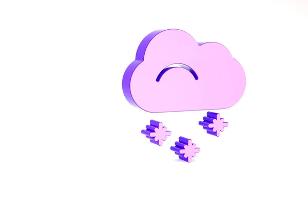 Purpurowa chmura z ikoną śniegu na białym tle. Chmura z płatkami śniegu. Pojedyncza ikona pogody. Znak śniegu. Koncepcja minimalizmu. Ilustracja 3D 3D renderowania — Zdjęcie stockowe
