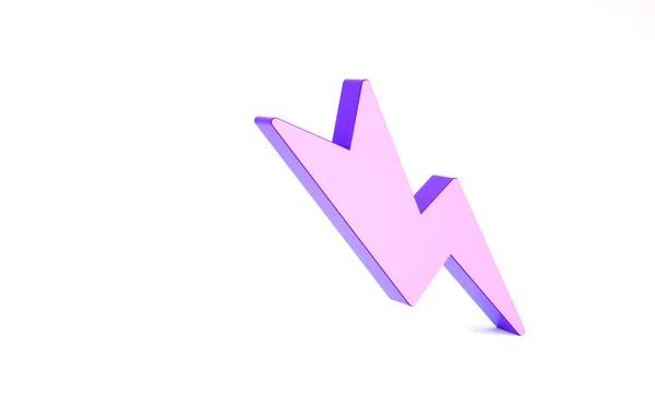 Purple Lightning bout pictogram geïsoleerd op witte achtergrond. Vlambordje. Laad flash icoon op. Een bliksemschicht. Verlichtingsstaking. Minimalisme concept. 3d illustratie 3D renderen — Stockfoto