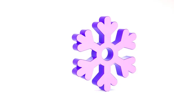 Icono de copo de nieve púrpura aislado sobre fondo blanco. Concepto minimalista. 3D ilustración 3D render — Foto de Stock