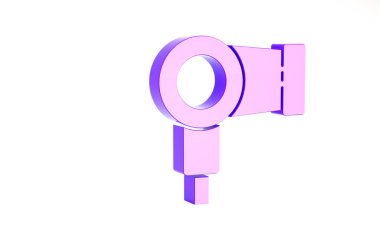 Beyaz arkaplanda mor saç kurutma ikonu izole edildi. Saç kurutma makinesi tabelası. Saç kurutma sembolü. Sıcak hava üflüyor. Minimalizm kavramı. 3d illüstrasyon 3B canlandırma