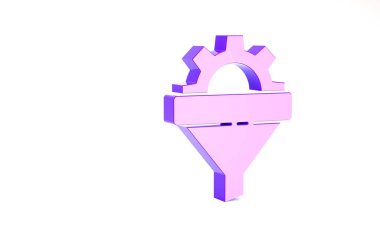 Mor Satış hunisi beyaz arka planda izole edilmiş pazarlama ve başlangıç iş simgesi okları ile. Bilgi şablonu. Minimalizm kavramı. 3d illüstrasyon 3B canlandırma