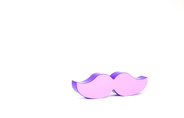 Icono de bigote púrpura aislado sobre fondo blanco. Símbolo de barbería. Estilo de pelo facial. Concepto minimalista. 3D ilustración 3D render — Foto de Stock