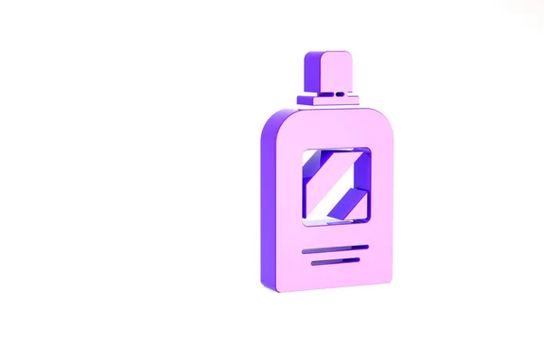 紫色瓶洗发水图标隔离在白色背景。最低纲领的概念。3D渲染3D插图 — 图库照片