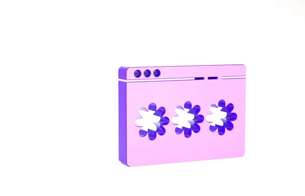 Violet Mot de passe protection et icône d'accès de sécurité isolé sur fond blanc. Sécurité, sûreté, protection, concept de vie privée. Concept de minimalisme. Illustration 3D rendu 3D — Photo